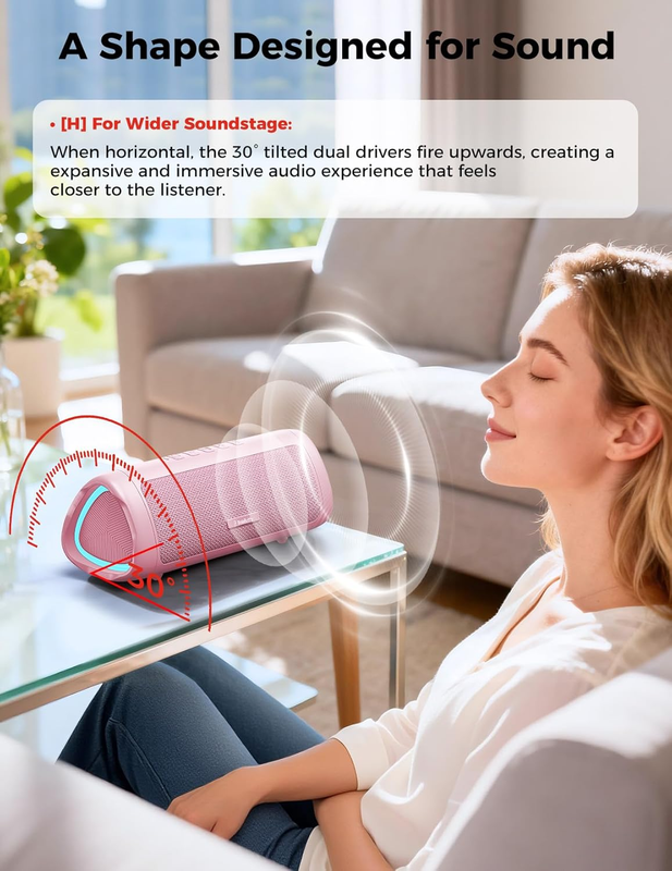 Bluetooth Speaker 20W HD Sound Portable Waterproof Outdoor Speaker Pink7