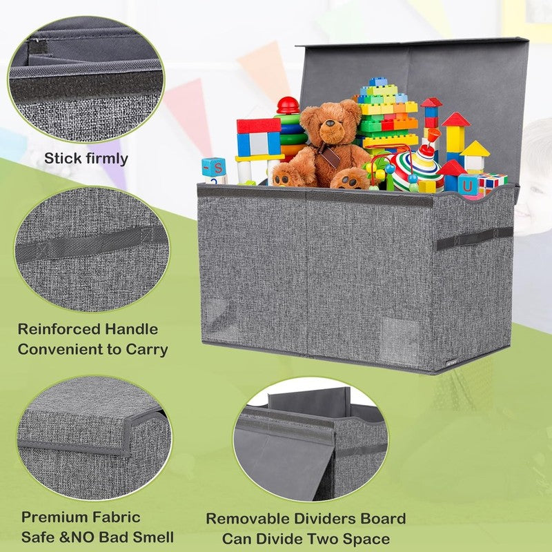 Toy Box Chest Collapsible Kids Storage Bins Extra Large Organizer Linen Gray2