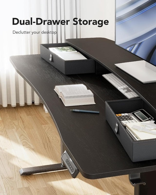 48x24 Electric Standing Desk w/ 2 Drawers 4 Presets Hooks Black3
