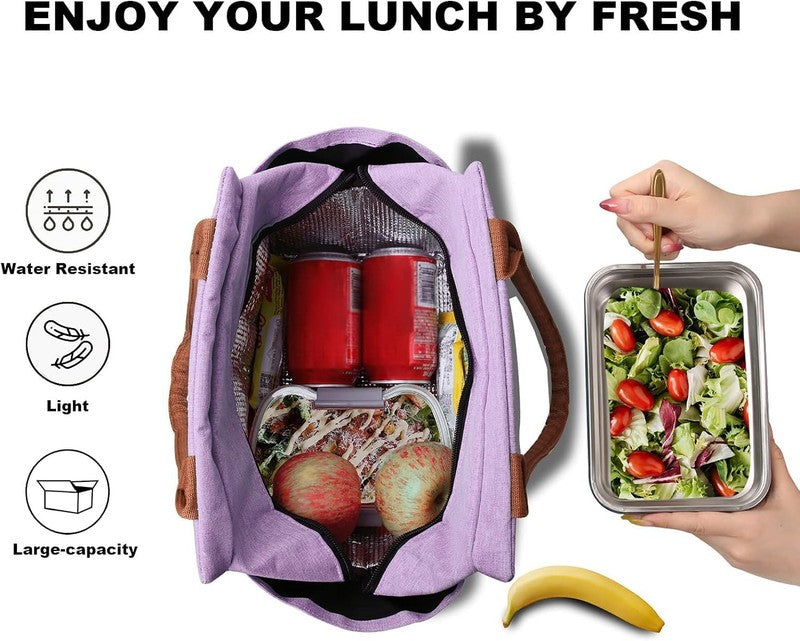 Insulated Lunch Bag for Women Men Large Reusable Tote w/ Bottle Holder Purple2