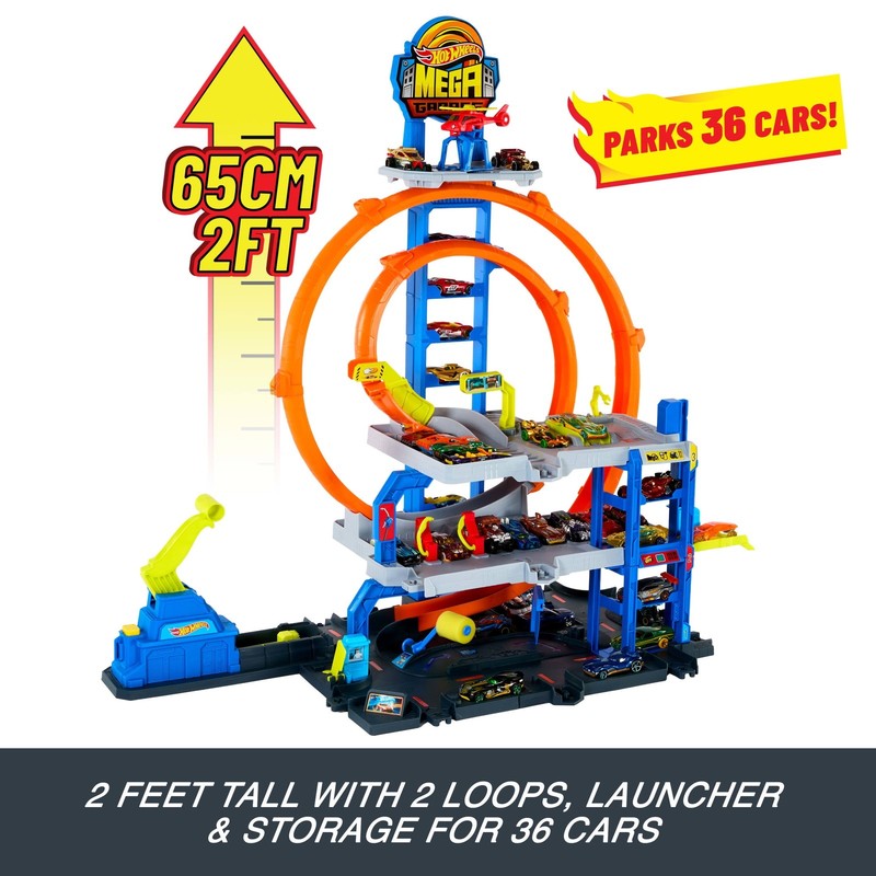 Mega Loop Garage Playset – 1:64 Scale Die-Cast Car & Toy Helicopter Set3