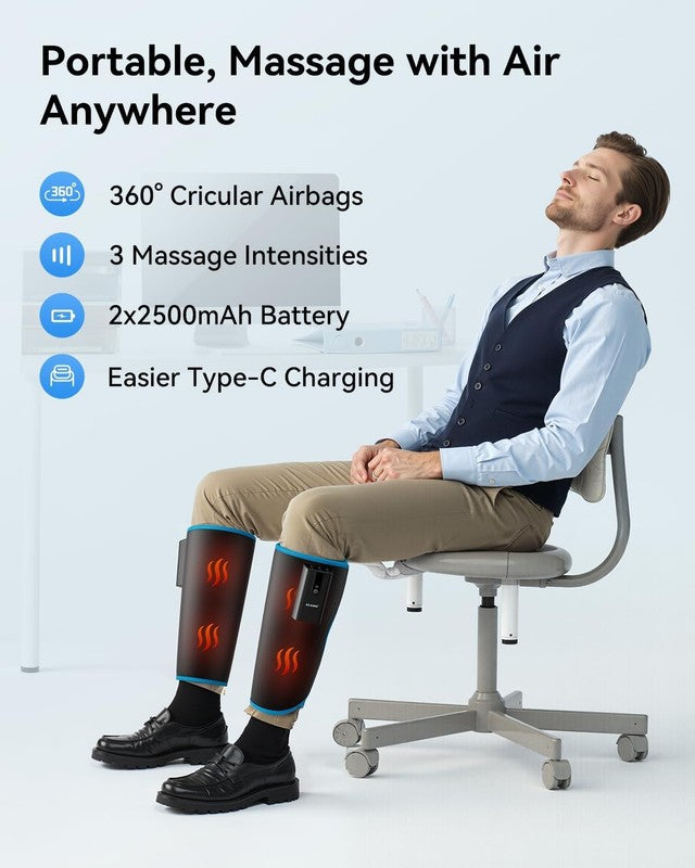 Cordless Calf Massager w/ Heat Compression Rechargeable Pain Relief RLS Edema3