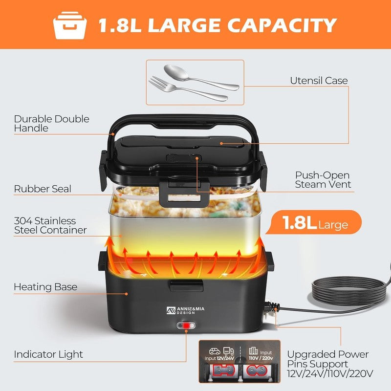 Electric Lunch Box 100W 1.8L Portable Heated Food Warmer for Adults Car & Office4