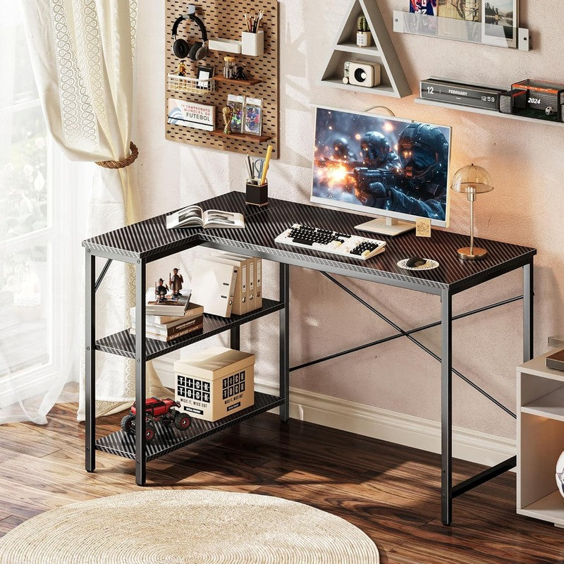L Shaped Desk, 47 Inch Gaming & Home Office Desk with Reversible Storage Shelves5