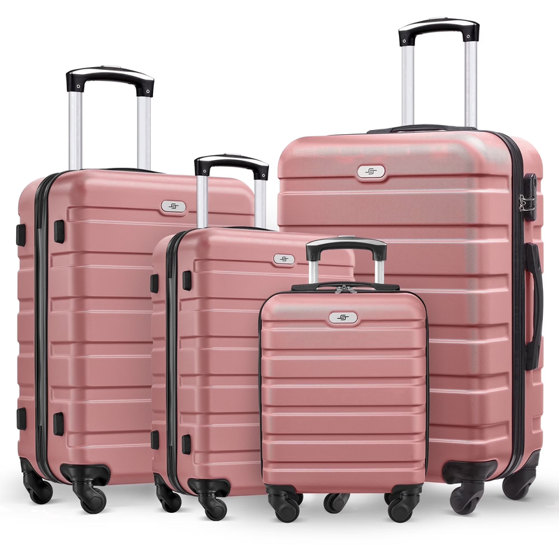4 Piece Luggage Set Hardside Spinner Suitcase 16 20 24 28 Inch Lightweight Pink0