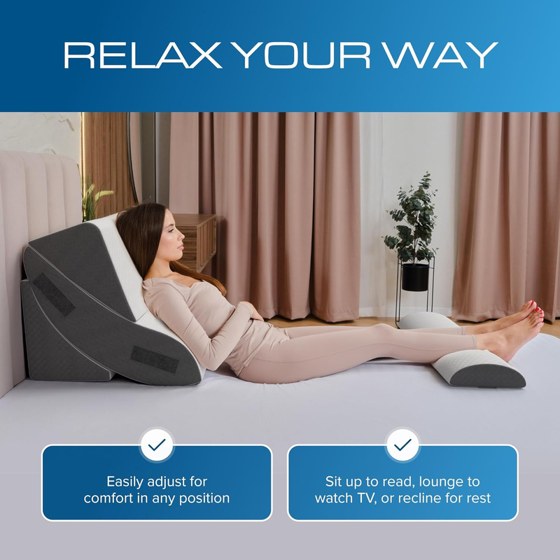 4PC Bed Wedge Pillow Set Sleep Apnea Acid Reflux Back Pain Relief7