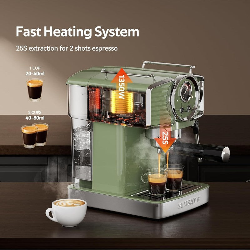 20 Bar Espresso Machine with Milk Frother 61oz Matcha Green Retro2