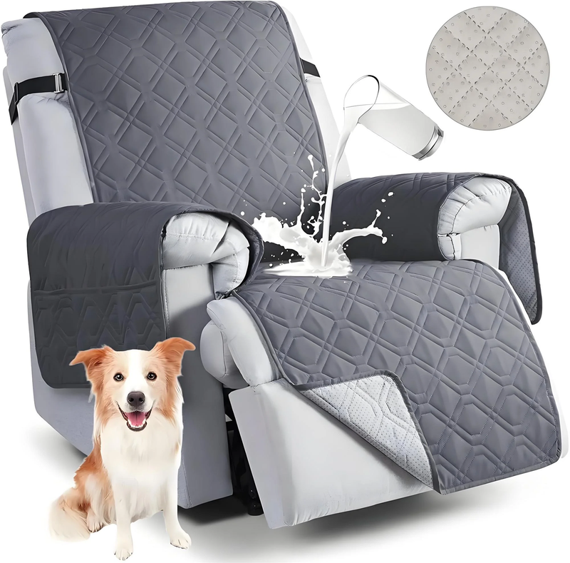Waterproof Recliner Chair Cover Dark Gray 28" 5-Layer Anti-Slip with Side Pocket8