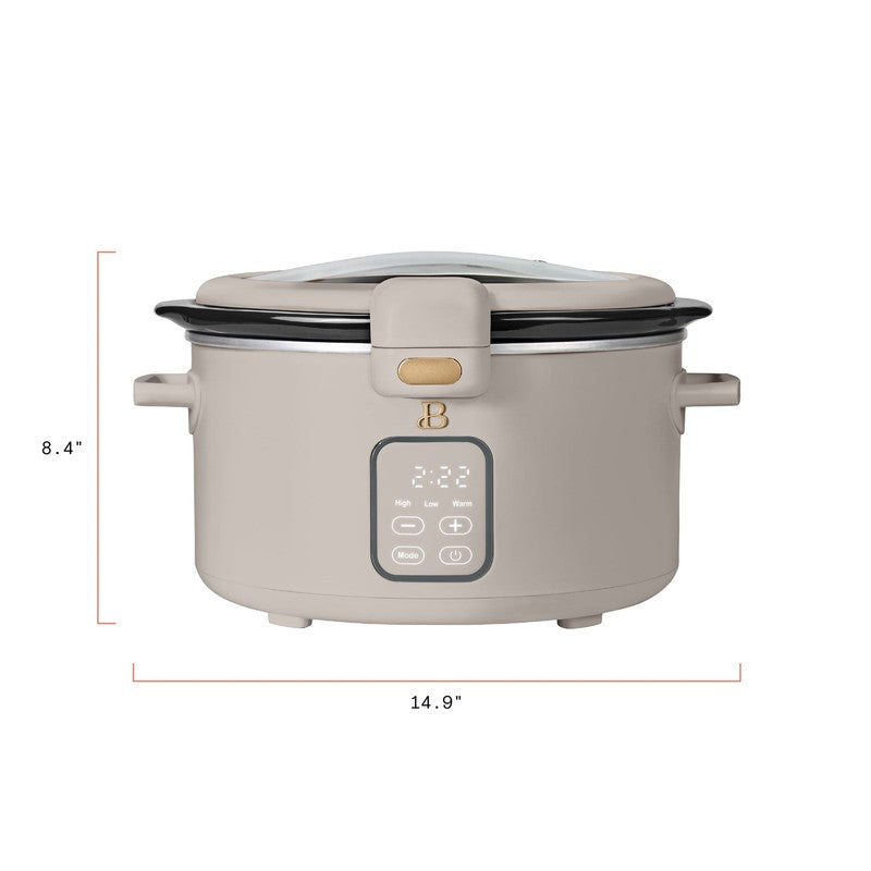 Drew Barrymore 4Qt Digital Slow Cooker Hinged Locking Lid Porcini Taupe9
