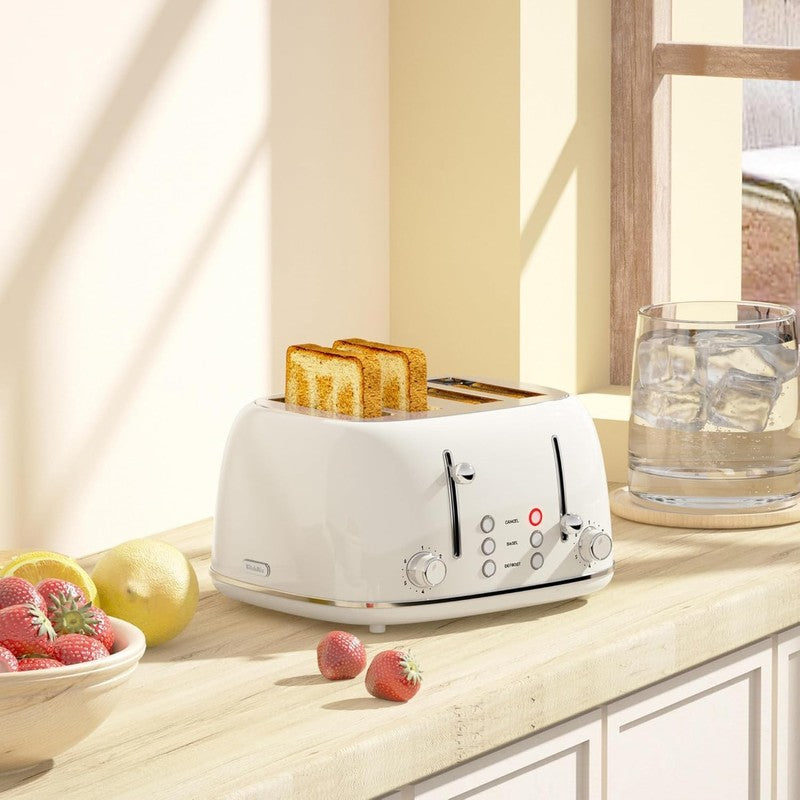 4-Slice Retro Toaster White 6 Shade Settings Cancel/Defrost/Reheat Wide Slots6