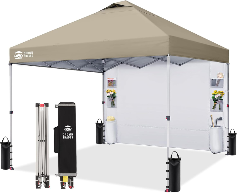 Crown Shades 10x10 Outdoor Pop Up Canopy Tent w/ Sidewall UV Shelter Beige11