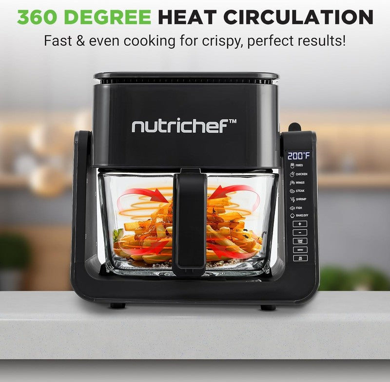 4QT Air Fryer & Grill 7-in-1 w/ Transparent Bowl Black Glass Cooking4