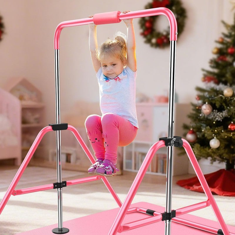 Kids Gymnastics Bar w/ Mat Foldable Adjustable Horizontal Gymnastics Equipment1