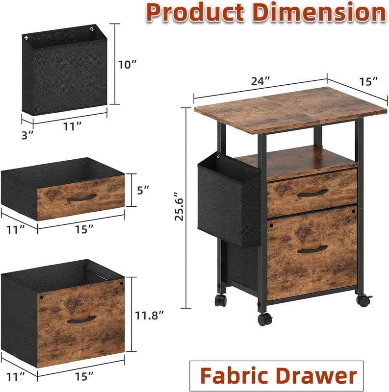2 Drawer File Cabinet with 24'' Extended Desktop, Mobile Filing Cabinet, Rolling2