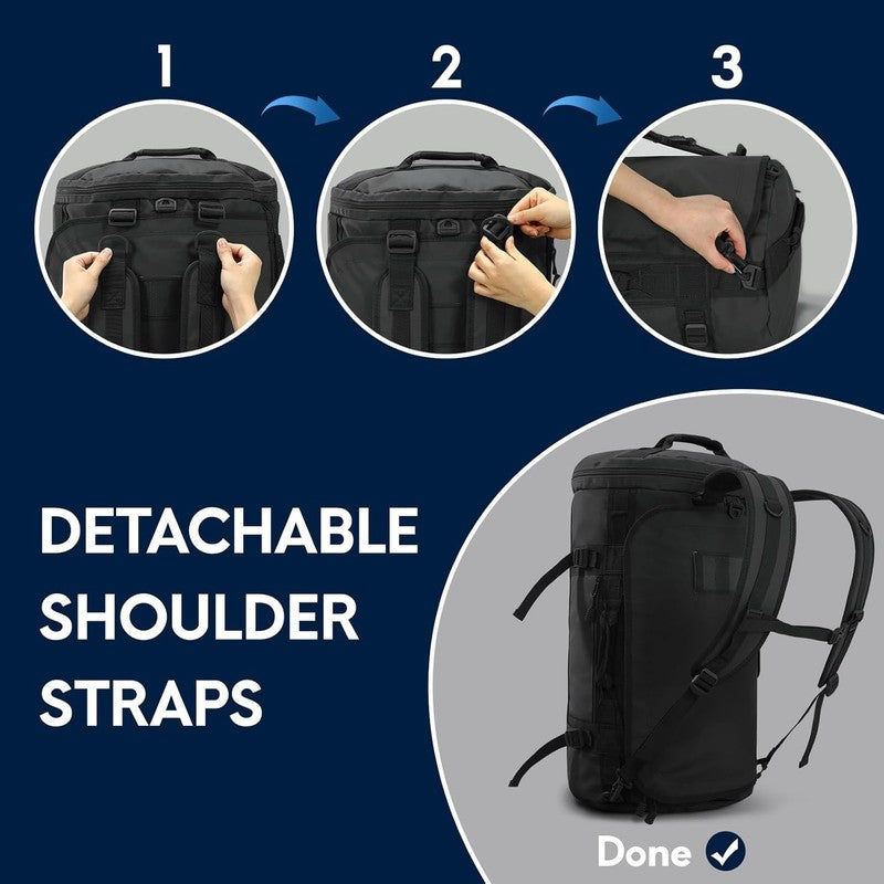 45L Duffle Backpack Black Travel Gym Water Resistant Shoes Compartment1