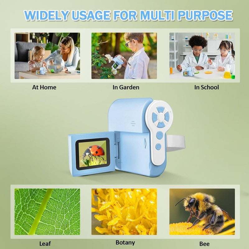 Kids Digital Microscope 1000X Handheld 4K 2.0" Screen Pocket Scope Blue 32GB5