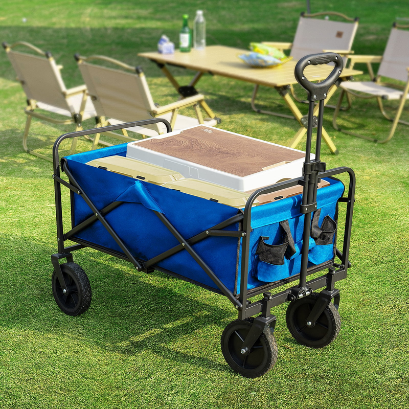 Foldable Cargo Wagon 220LBS, 360° All Terrain Wheels, Blue   One Pack7