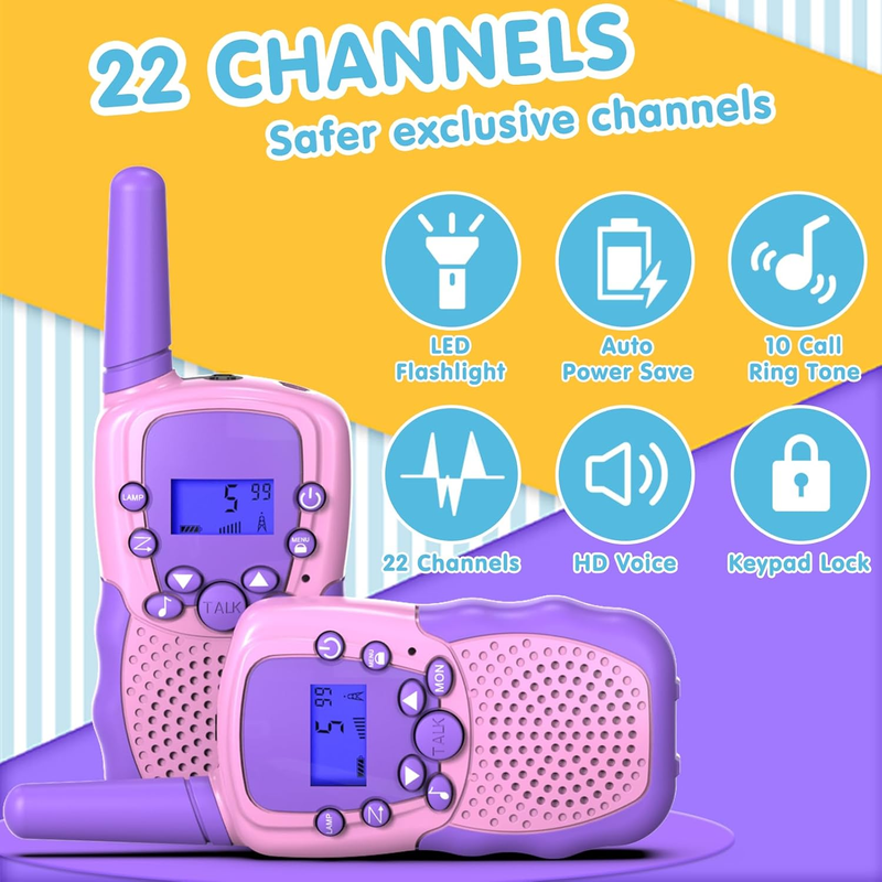 Kids Walkie Talkies 22 Channel 2 Way Radio 3 Mile Range Flashlight LCD2
