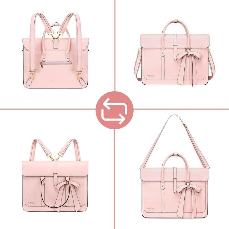Women Laptop Tote Bag 15–15.6 Inch PU Leather Convertible Backpack Pink2