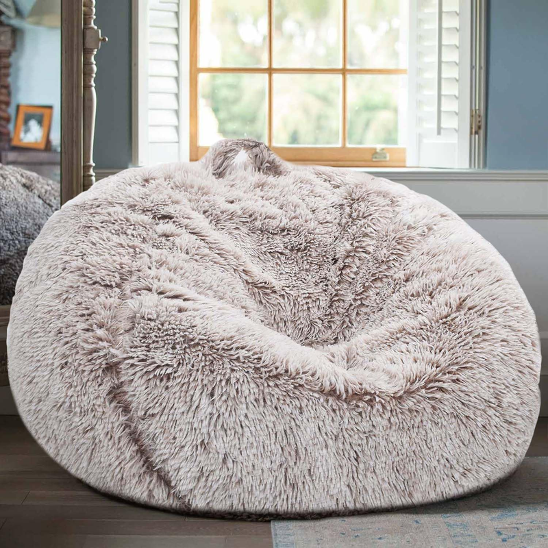 Fluffy Stuffed Animal Storage Bean Bag Cover Faux Fur Heather Camel0