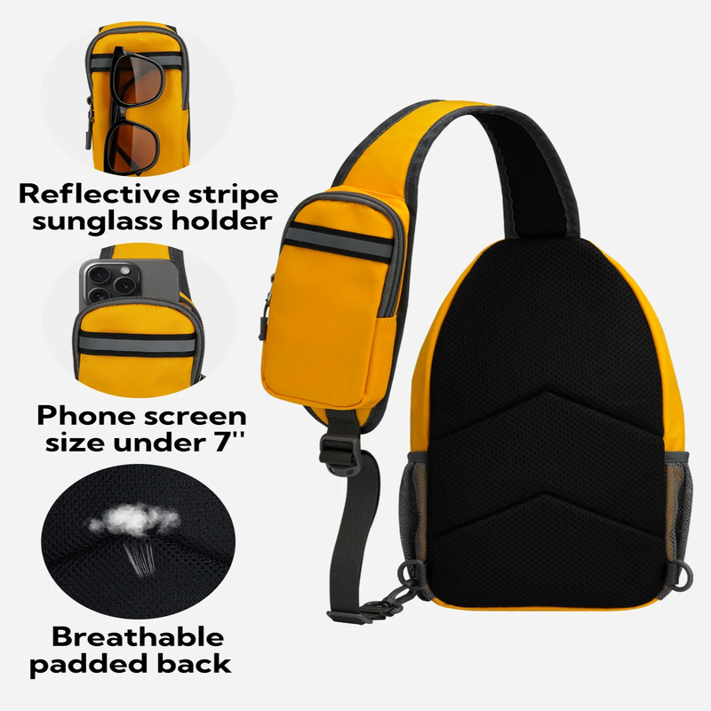 Unisex Hiking Travel Nylon Sling Bag Cross Body Shoulder Chest Bag,Bright Yellow4