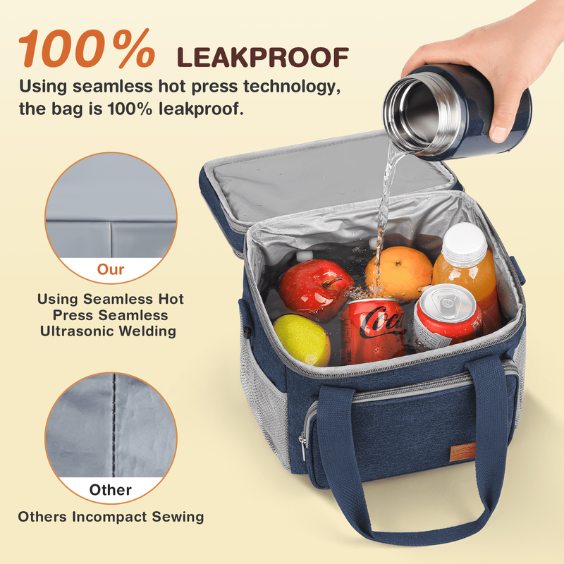 17L Insulated Lunch Bag Expandable Double Deck Cooler Tote Leakproof Work Blue4