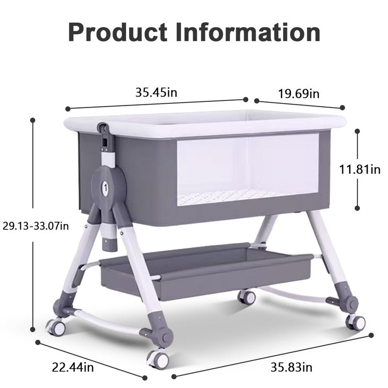 Liyufly 4 in 1 Baby Bassinet Gray Bedside Crib w/ Storage, Wheels, Changer1