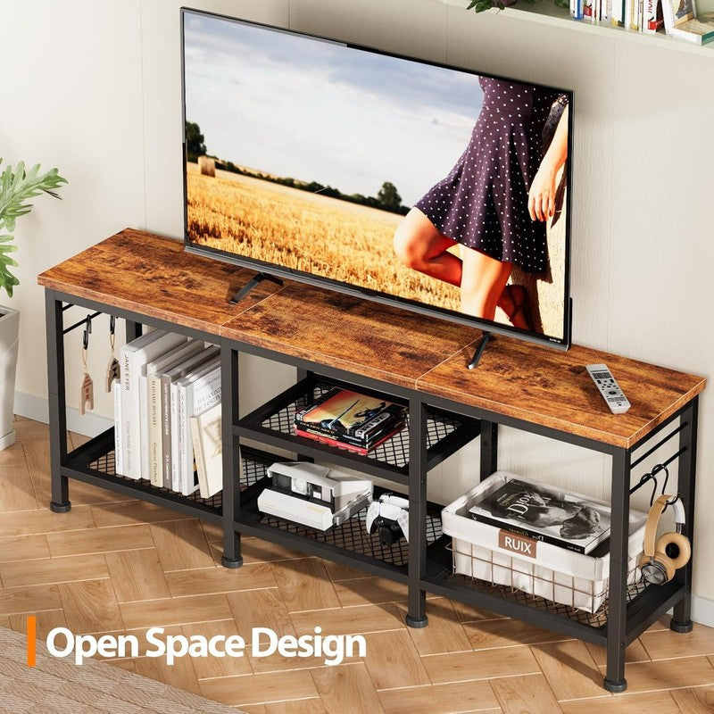 TV Stand for up to 55" TVs, Entertainment Center with Open Storage, Rustic Brown2