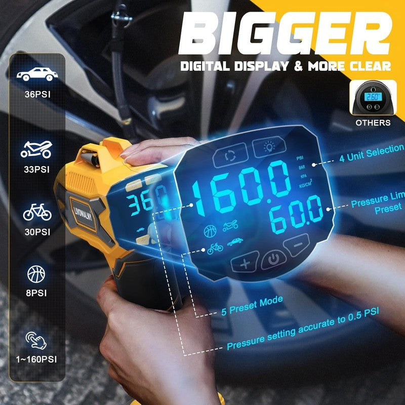 Cordless Tire Inflator 160PSI | Fits 20V Battery | LCD Air Pump (No Battery)5