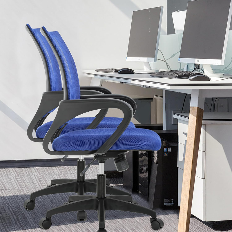 Ergonomic Office Chair Mid Back Swivel Desk Chair Lumbar Support Dark Blue1