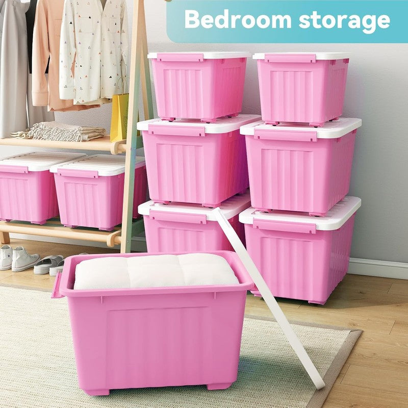 72Qt Pink/White Plastic Storage Bins w/Lids Stackable Nestable 6 Pack3