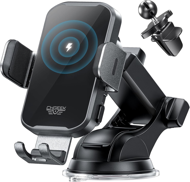 15W Wireless Car Charger Mount, Auto Clamping Fast Charge for Dash, Windshield9