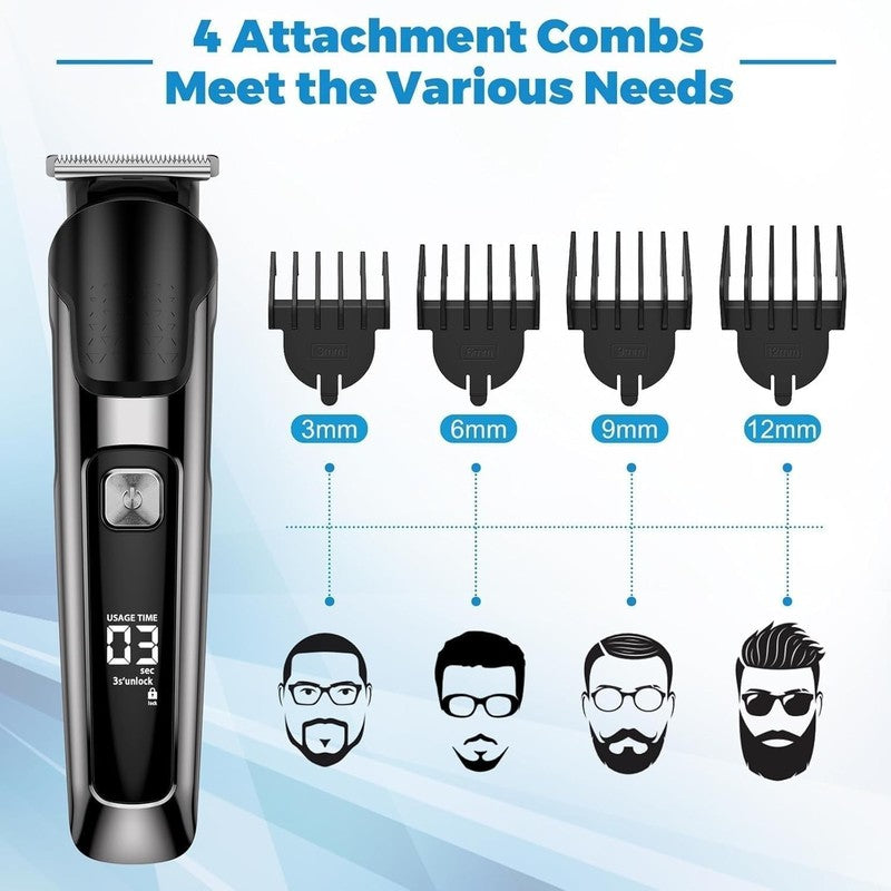 5-in-1 Beard Trimmer Kit for Men - Cordless, Waterproof, LED Display5