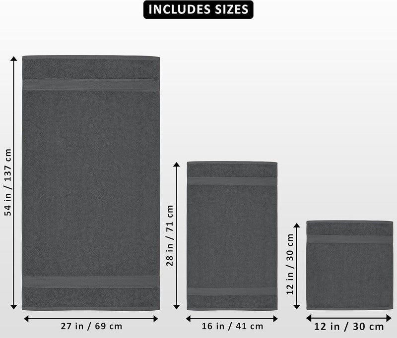 8 Piece Towel Set Grey 100% Cotton 600 GSM Bath Hand Wash Towels Absorbent1