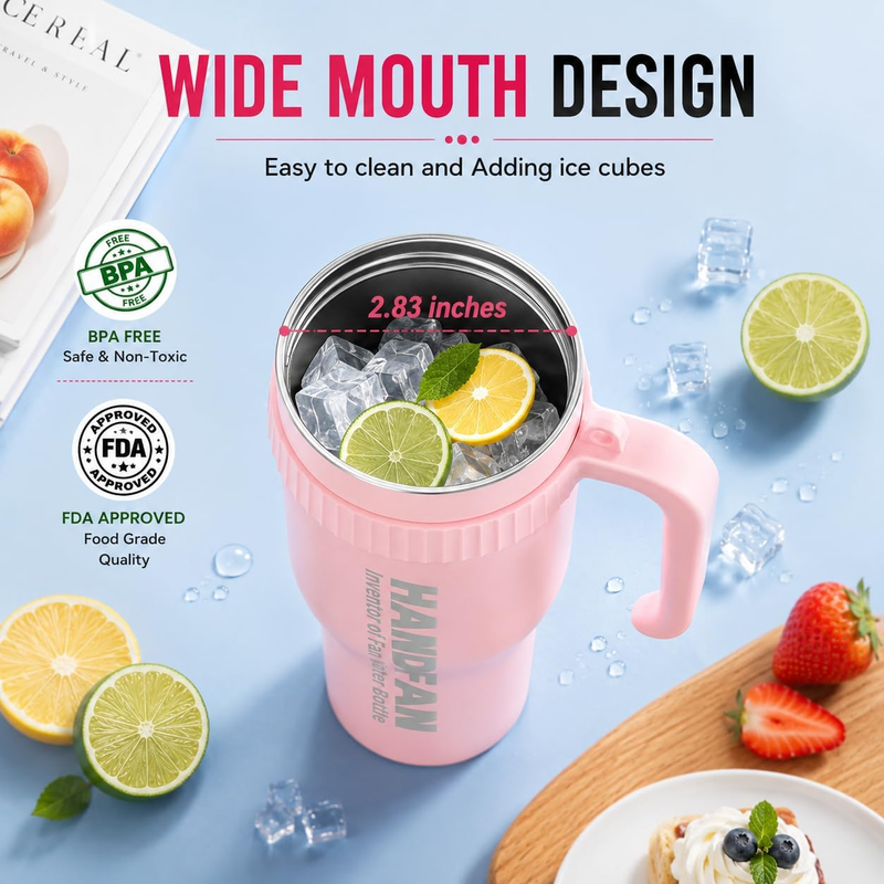 40oz Stainless Steel Tumbler with Handle & USB Fan 5000mAh Insulated Leak  Cup5
