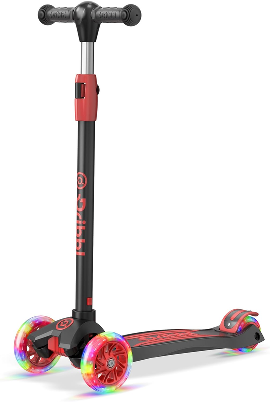 3 Wheel Kids Scooter Lean to Steer Adjustable Handlebar Anti Slip Deck Black/Red0