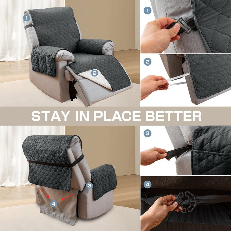 Non-Slip Recliner Chair Cover 25" Black Gray with Pocket for Dogs/Pets3
