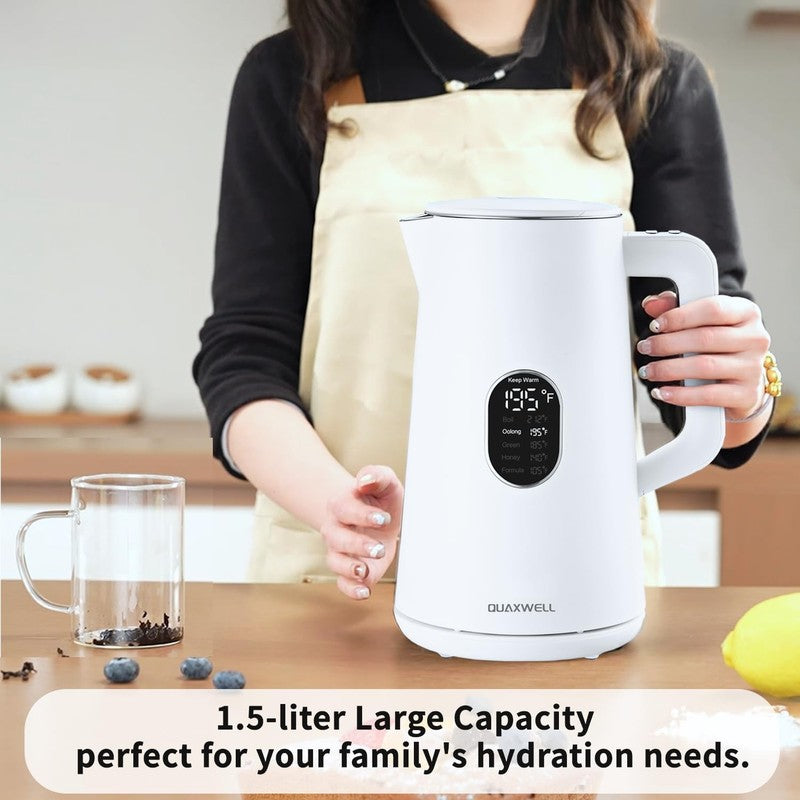 Electric Kettle 1.5L Stainless Steel Double Wall 5 Keep Warm Porcelain White1