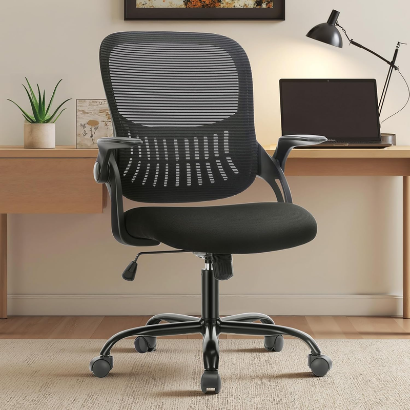 Sweetcrispy Ergonomic Mesh Office Chair Swivel Mid-Back Lumbar Flip-Up Arms10