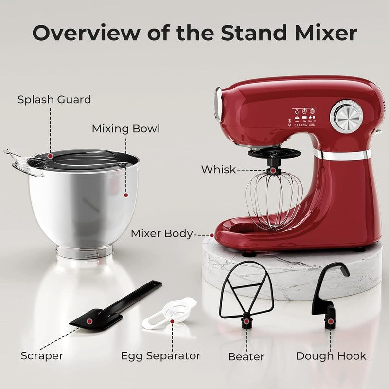 12 Speed Stand Mixer Tilt Head 5.3QT Stainless Steel Bowl Red Kitchen Mixer3