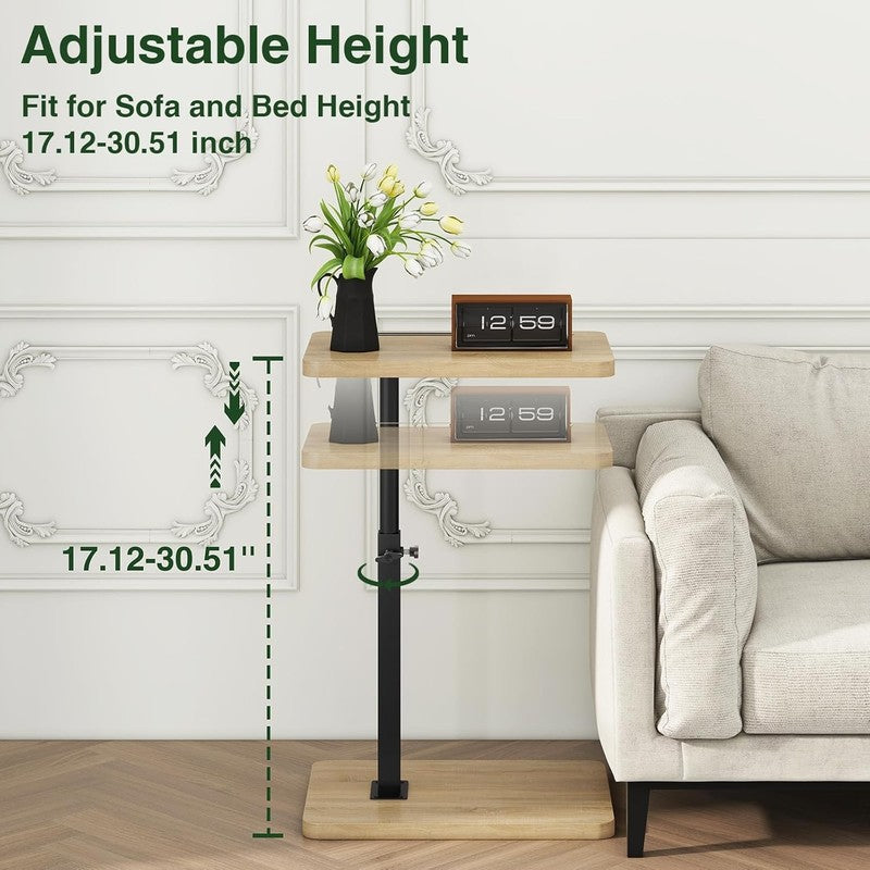 C-Shaped 360° Swivel Adjustable Side Table Natural Wood Sofa/Bed2