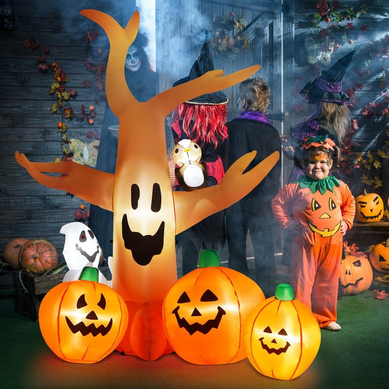 8Ft Halloween Inflatable Dead Tree w/ LED, Pumpkin, Ghost & Owl Yard Decor6