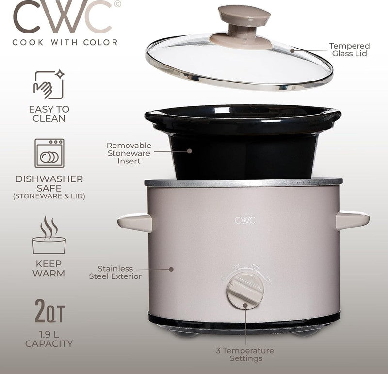 Slow Cooker, Crock Pot, 2-Quart Removable Stoneware Mini Crock Pot, Beige4