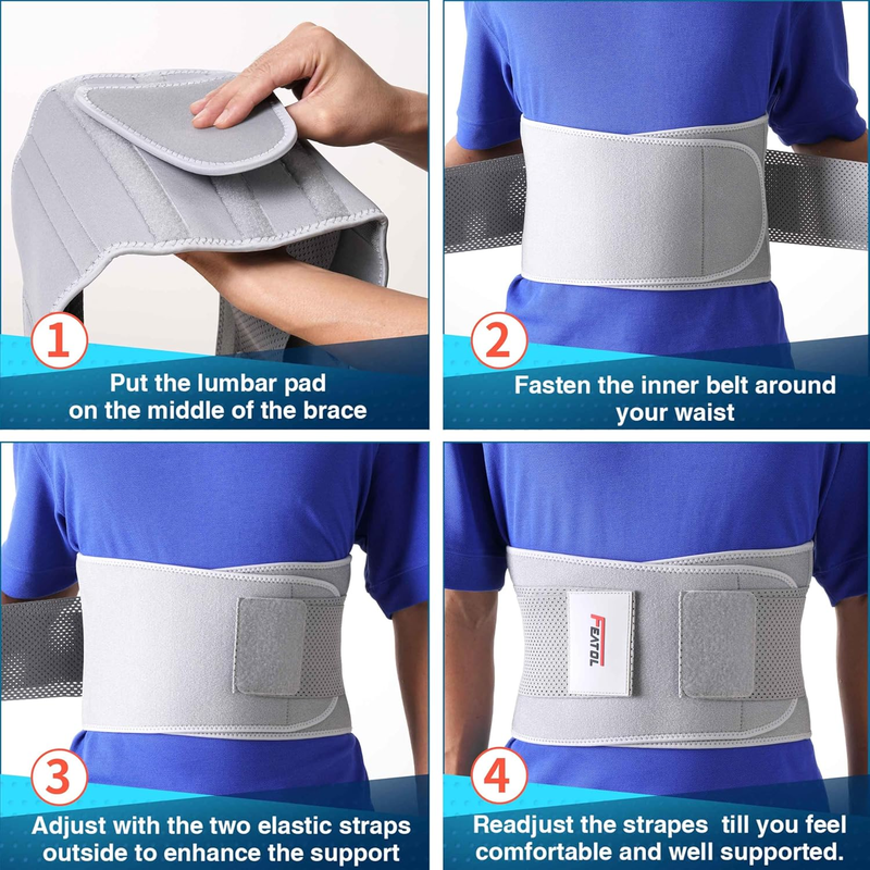 Back Brace Lumbar Support Belt Lower Back Pain Relief Breathable Gray L/XL4
