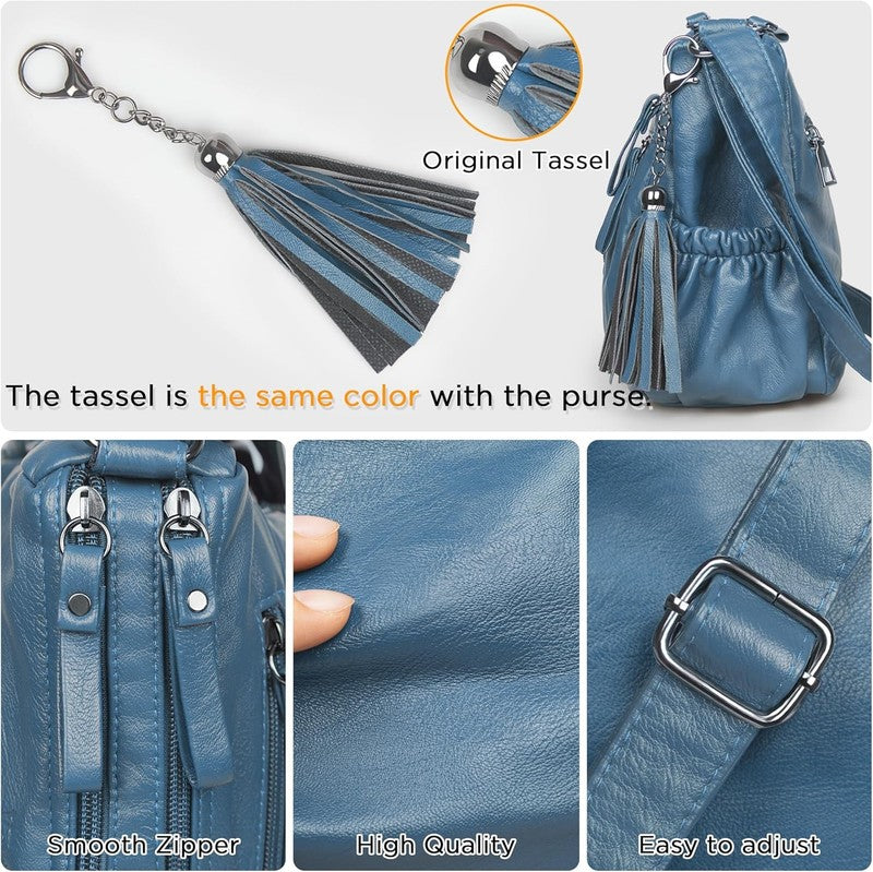 Women Crossbody Bag Tassel PU Leather Shoulder Handbag Purse Pocketbook6