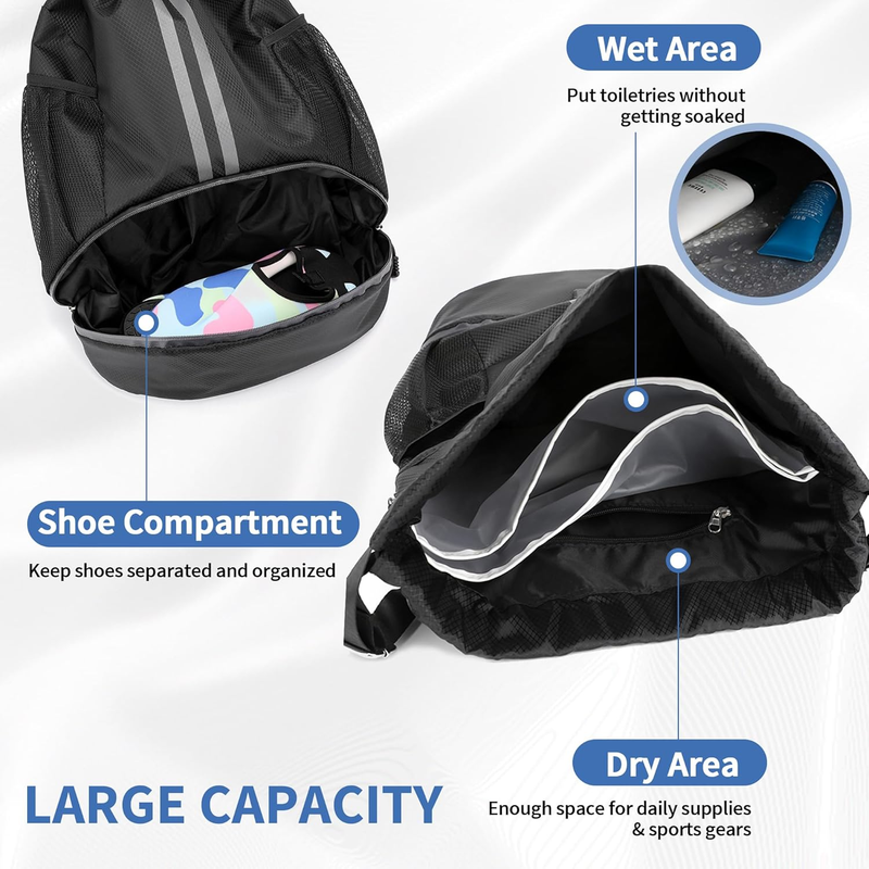 Drawstring Gym Bag with Shoe Compartment Water Resistant Sports Backpack Cinch2