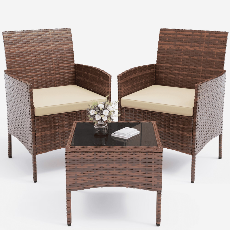 3 Pc Outdoor Patio Furniture Set Wicker Rattan Bistro Coffee Table Beige9