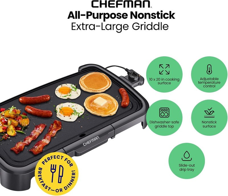 XL Electric Griddle with Removable Temperature Control, Immersible Flat Top Gril1