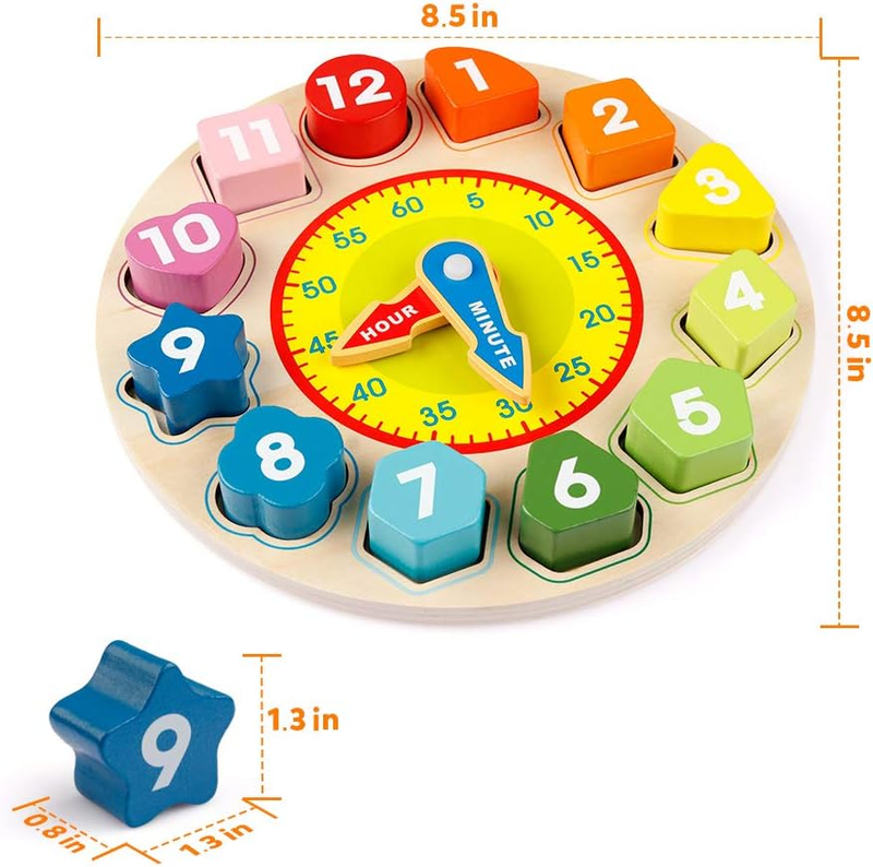 Wooden Shape Sorting Clock Montessori Educational Toy Number Puzzle Kids Gift2