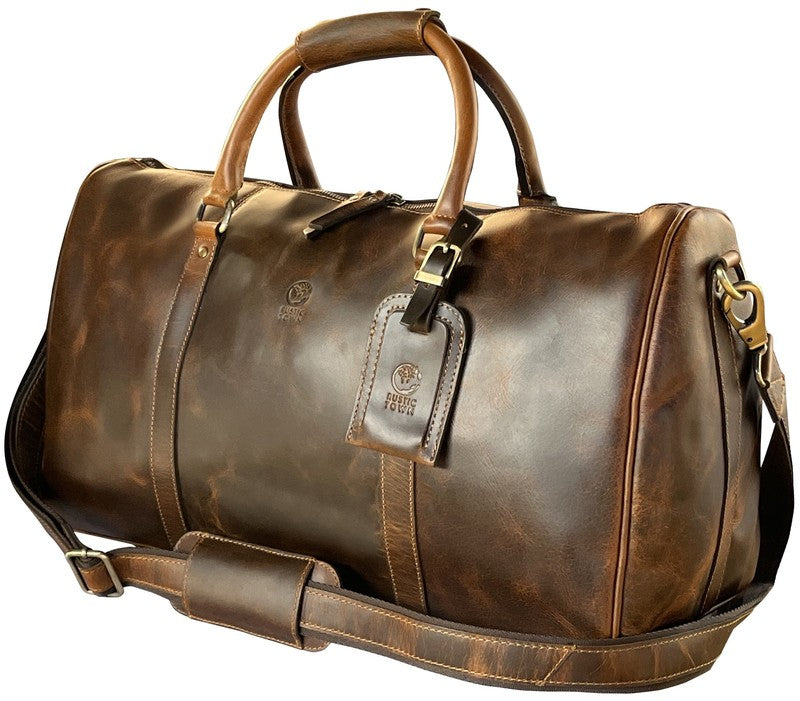 Leather Duffle Bag Men Travel Gym Carry On Overnight Weekender Rustic Town11